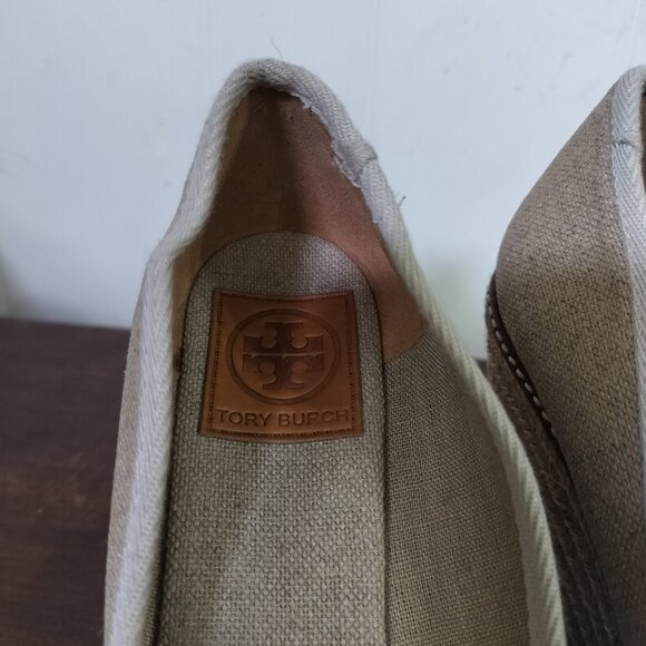 Tory Burch Jackie Charm Logo Peep Toe Wedge Espadrille Heel - Picture 4 of 10